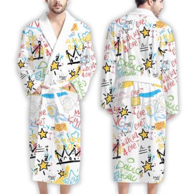 Dolce & Gabbana White Graffiti Pattern Luxury Bathrobe