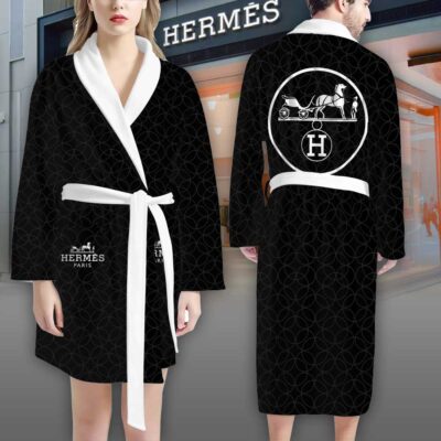 Hermes Black Circle Pattern Luxury Bathrobe 2