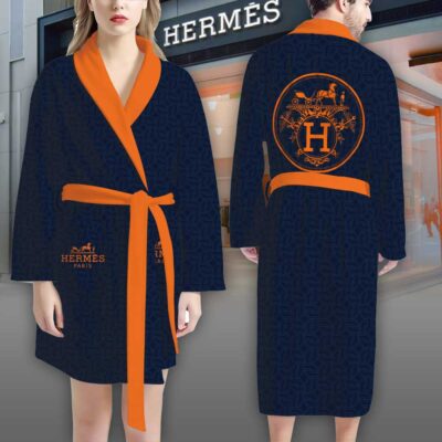 Hermes Blue Pattern Luxury Bathrobe 2