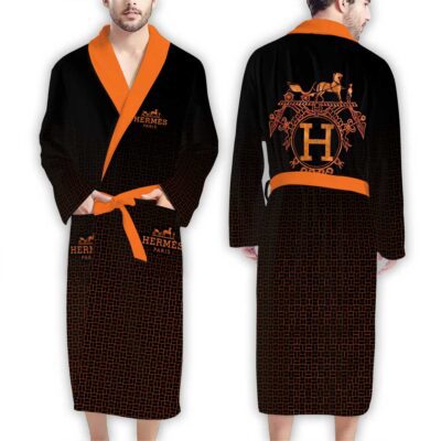 Hermes Logo Black Pattern Luxury Bathrobe