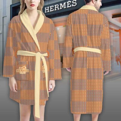 Hermes Orange Color Pattern Luxury Bathrobe 2