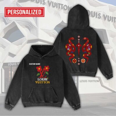 Louis Vuitton Flowers Snake Personalized Luxury Washed Hoodie Limited Edition 2