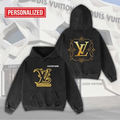 Louis Vuitton Gold Logo Personalized Luxury Washed Hoodie Limited Edition 2