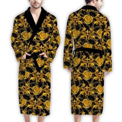 Versace Black Gold Lions Pattern Luxury Bathrobe