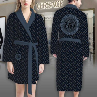 Versace Blue Manifesto Pattern Luxury Bathrobe 2