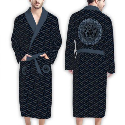 Versace Blue Manifesto Pattern Luxury Bathrobe