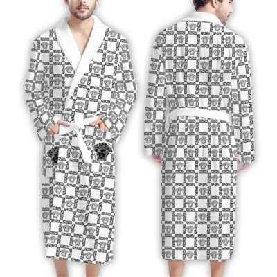 Versace White Logo Pattern Luxury Bathrobe