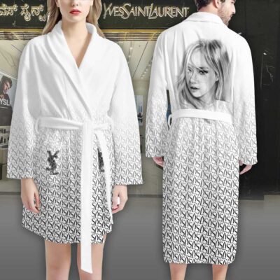 YSL Black White Rose Blackpink Pattern Luxury Bathrobe 2