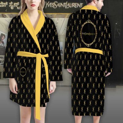 YSL Gold Logo Pattern Luxury Bathrobe 2