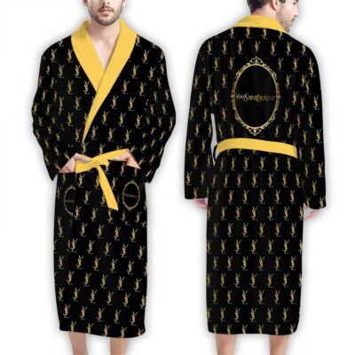 YSL Gold Logo Pattern Luxury Bathrobe