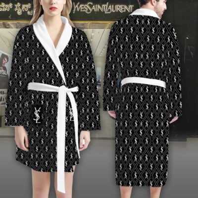 YSL White Logo Pattern Luxury Bathrobe 2