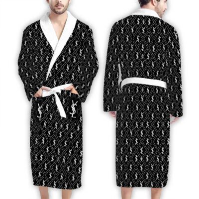 YSL White Logo Pattern Luxury Bathrobe