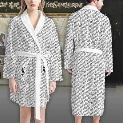 YSL White YSL Pattern Luxury Bathrobe 2