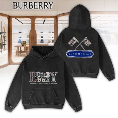 Burberry Logo Flag Pattern Luxury 2D Washed Hoodie