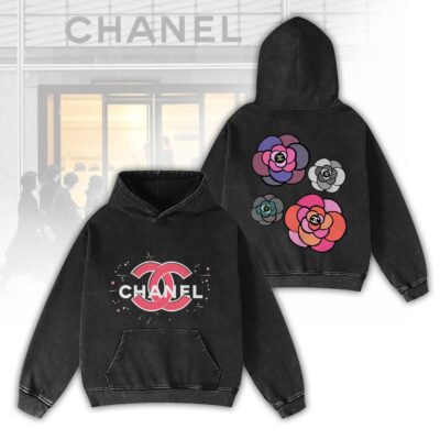 Chanel Flowers Color Logo Luxury 2D Washed Hoodie