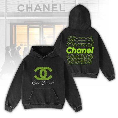 Chanel Logo Light Green Luxury 2D Washed Hoodie