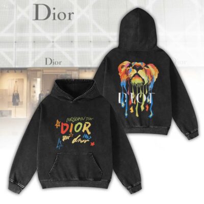 Dior Lion Color Logo Luxury 2D Washed Hoodie