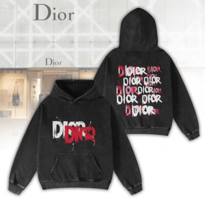 Dior Red Brush Logo Luxury 2D Washed Hoodie