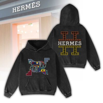 Hermes Color Logo Horse Luxury 2D Washed Hoodie