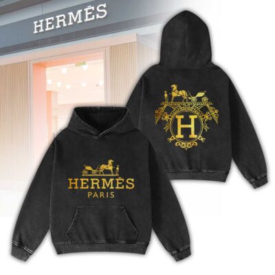 Hermes Gold Logo Luxury 2D Washed Hoodie