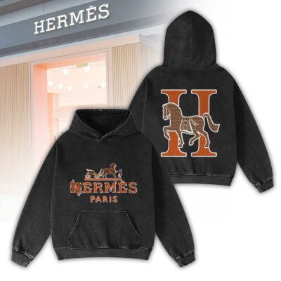 Hermes H Logo Horse Luxury 2D Washed Hoodie
