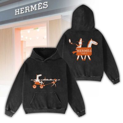 Hermes Orange Funny Horse Luxury 2D Washed Hoodie