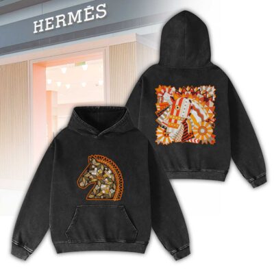 Hermes Paris Horse Art Luxury 2D Washed Hoodie