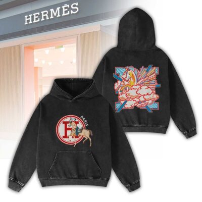 Hermes Paris Horse Luxury 2D Washed Hoodie