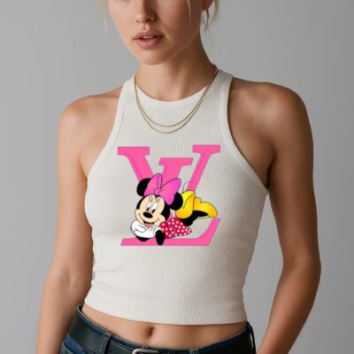 Louis Vuitton Minnie Mouse Pink Logo Luxury Brand Premium Women's Tank Tops