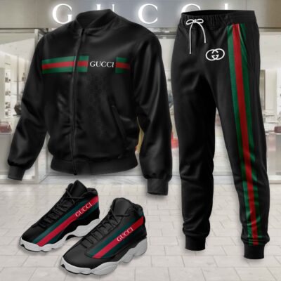 Gucci GC Logo Black Luxury Brand Premium Varsity Tracksuit JD13 Shoes Set