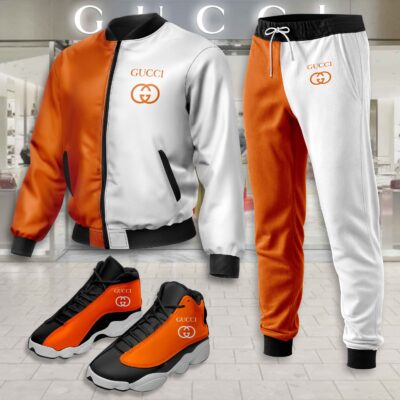 Gucci GC Logo Orange White Luxury Brand Premium Varsity Tracksuit JD13 Shoes Set