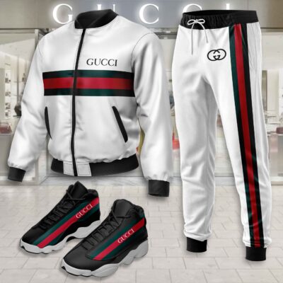 Gucci GC Logo White Luxury Brand Premium Varsity Tracksuit JD13 Shoes Set