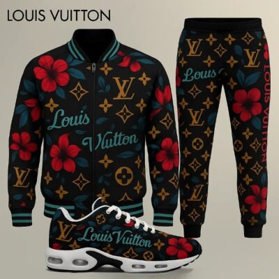 Louis Vuitton LV Flowers Luxury Brand Premium Varsity Tracksuit Air Max Set